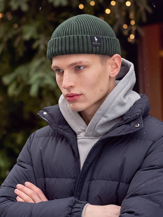 Erkaklar uchun qishki shapka beanie, qisqa bone shapka, to‘qilgan bosh kiyim