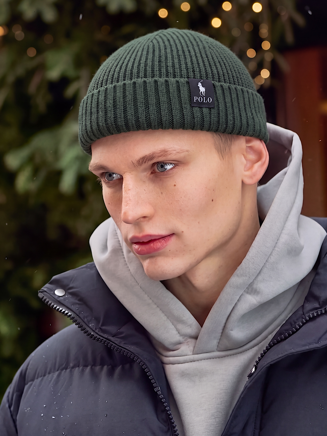 Шапка мужская зимняя бини, короткая вязаная beanie, мужской головной убор - 