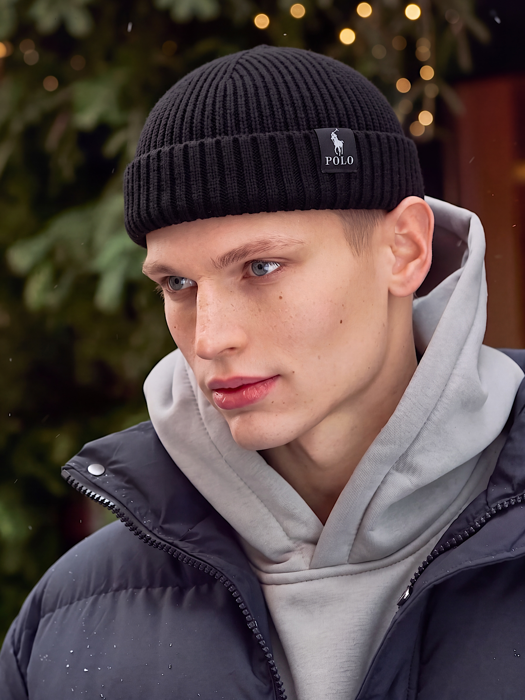 Шапка мужская зимняя бини, короткая вязаная beanie, мужской головной убор - 