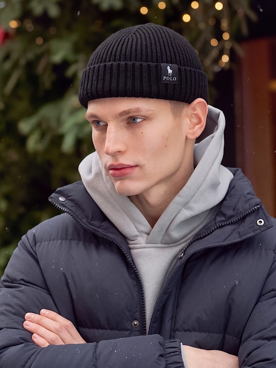 Erkaklar uchun qishki shapka beanie, qisqa bone shapka, to‘qilgan bosh kiyim