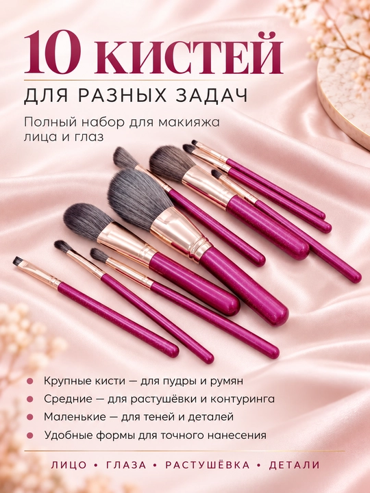 Набор кистей для макияжа – в разных цветах, мягкий синтетический ворс