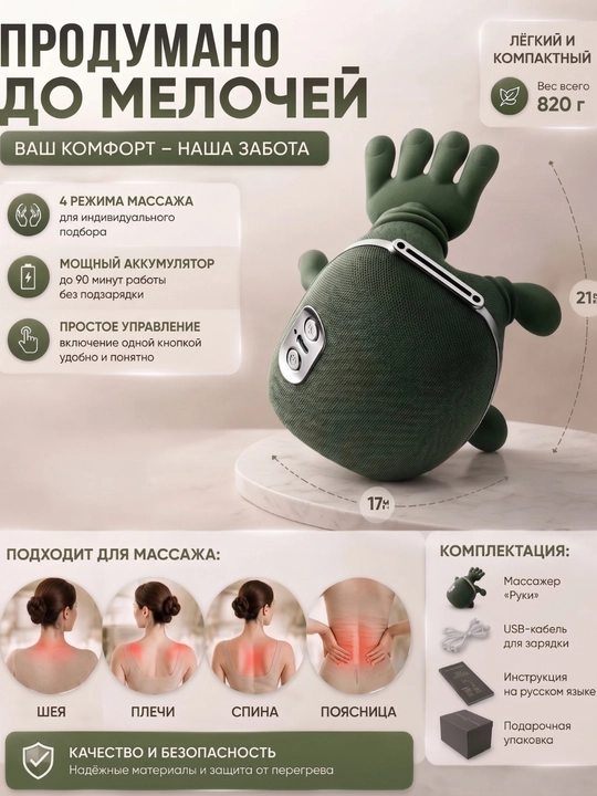 Беспроводной электрический 4D массажер для тело, спины, шеи и плеч  массажер Шиацу