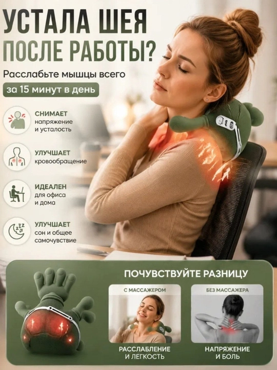 Беспроводной электрический 4D массажер для тело, спины, шеи и плеч  массажер Шиацу