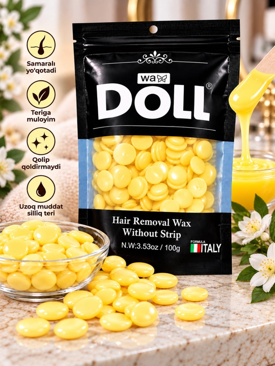 Воск DOLL для депиляции 100 г Розовый и жёлтый, бонус — шпатели
