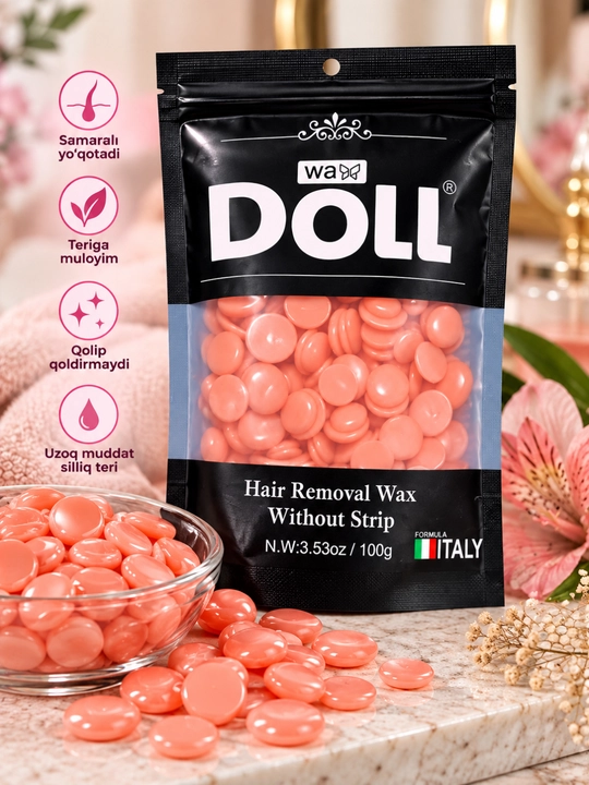 Воск DOLL для депиляции 100 г Розовый и жёлтый, бонус — шпатели