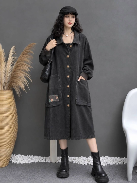 Ayollar uchun kapushonli uzun jinsi kardigan, oversize, 56–60 razmer - 