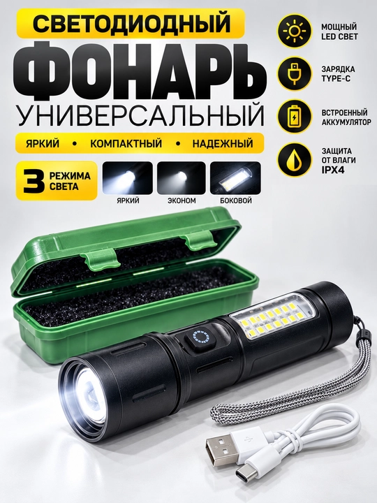 FANALIKE kuchli LED chirog‘i USB quvvatlagich va himoya qutisi Fanar fonar chiroq - 
