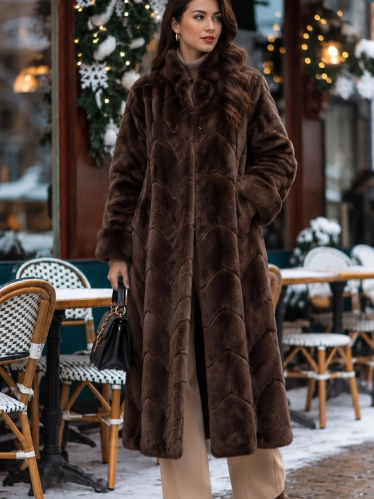 Ayollar paltosi, klassik mo‘ynali palto, uzun va standart, qishki issiq palto Xitoy