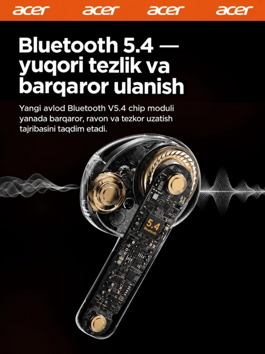 Acer quloqchinlari, simsiz, TWS, sensorli displeyli, LED yoritgichli, iPhone Android uchun