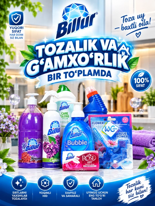 Billur oshxona uchun maxsus to‘plam: Yog‘ga qarshi va tozalash vositalari (7 ta buyum) - 