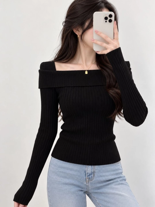 Ayollar uchun bazaviy sviter, yelkasi ochiq fason, yumshoq va qulay, M–2XL, 6 xil rang - 