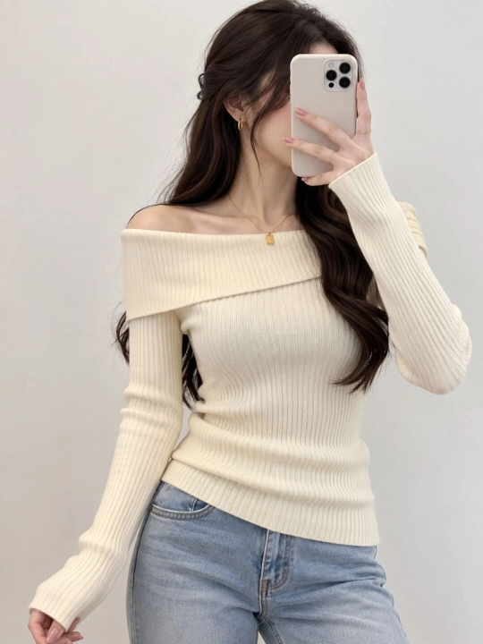 Ayollar uchun bazaviy sviter, yelkasi ochiq fason, yumshoq va qulay, M–2XL, 6 xil rang - 
