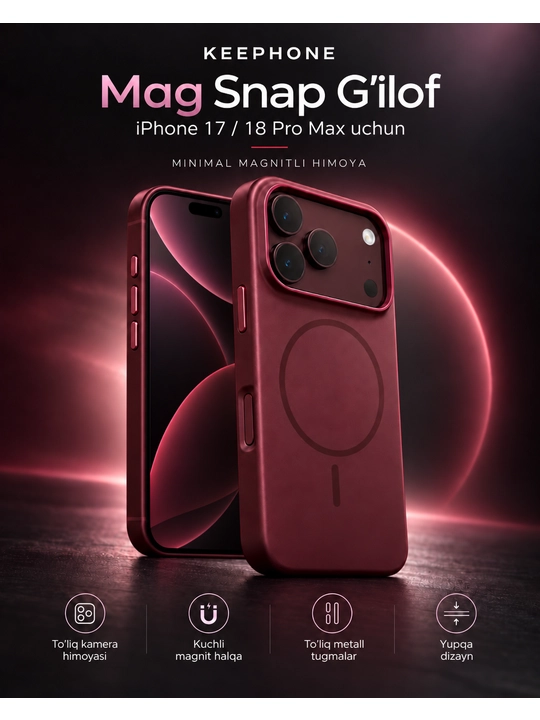 IPhone 17 / 18 Pro Max uchun MagSafe g‘ilof, magnit halqali Mag Snap Case - 