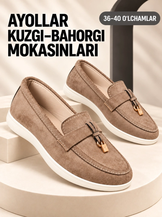 Ayollar uchun zamsh mokasina tufli, qulay klassik poyabzal, 36-41 - 