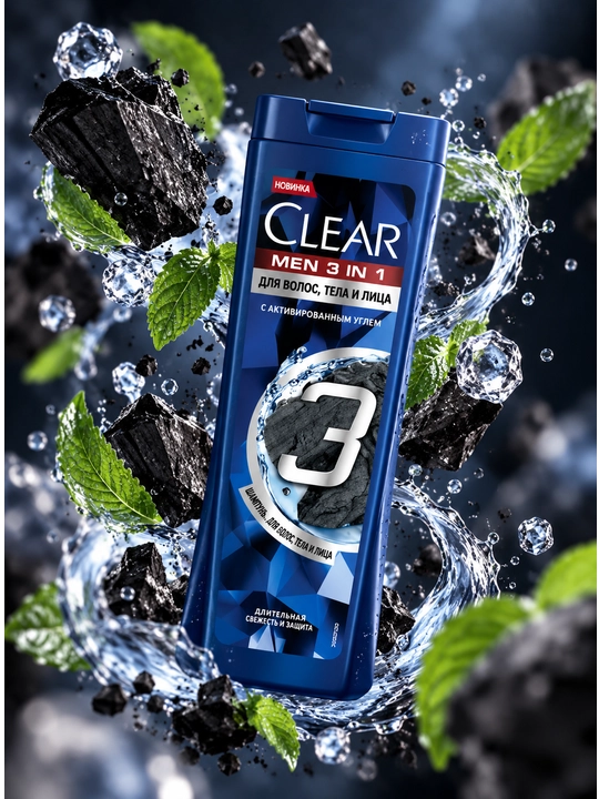 Шампунь Clear Men, 3 в 1, 16 штук