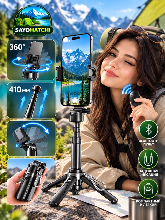 Штатив-селфи палка Jmary MT-18, Bluetooth-пульт, складной, для телефона, чёрный