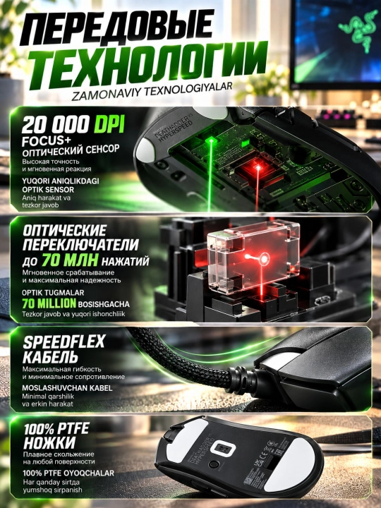 Мышка игровая Razer DeathAdder V3, проводная, для компьютера