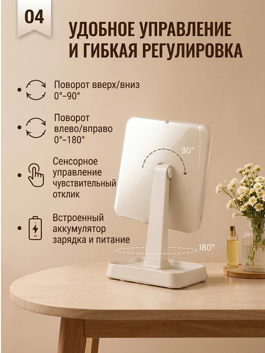 LED yoritgichli makiyaj oynasi 2X 3X kattalashtiruvchi Type-C sensorli
