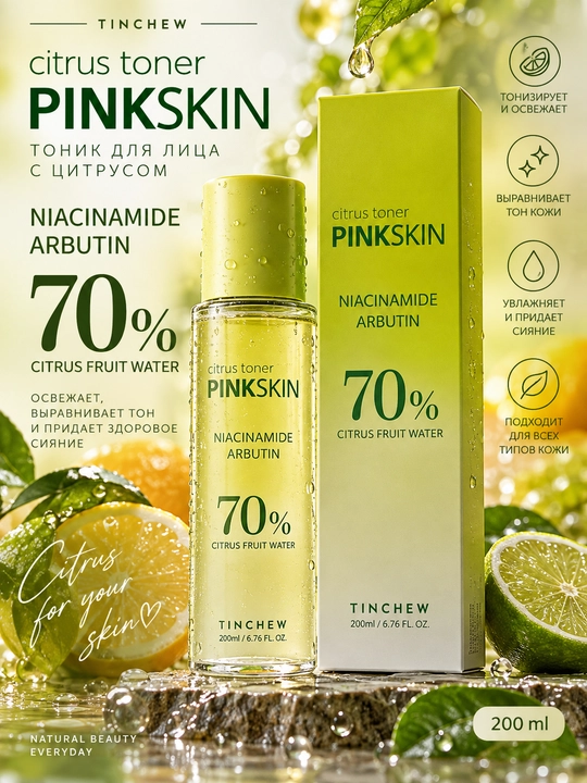 Тонер для лица TINCHEW PINKSKIN Citrus Toner 200 мл - 