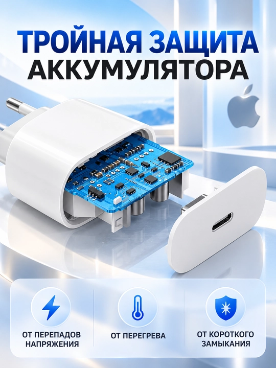 Комплект для зарядки моделей iPhone 13,14, 15, 16  поддерживает быструю зарядку