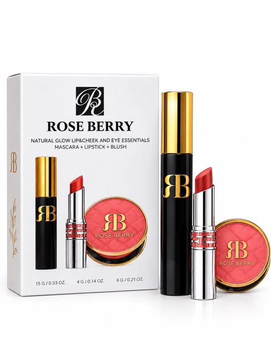 Rose Berry набор 3 в 1: тушь для ресниц, помада и румяна для макияжа - 