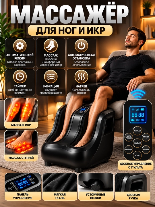 Oyoqlar uchun 360° darajali elektr massaj moslamasi, isitish tizimi va boshqaruv pulti bilan - 