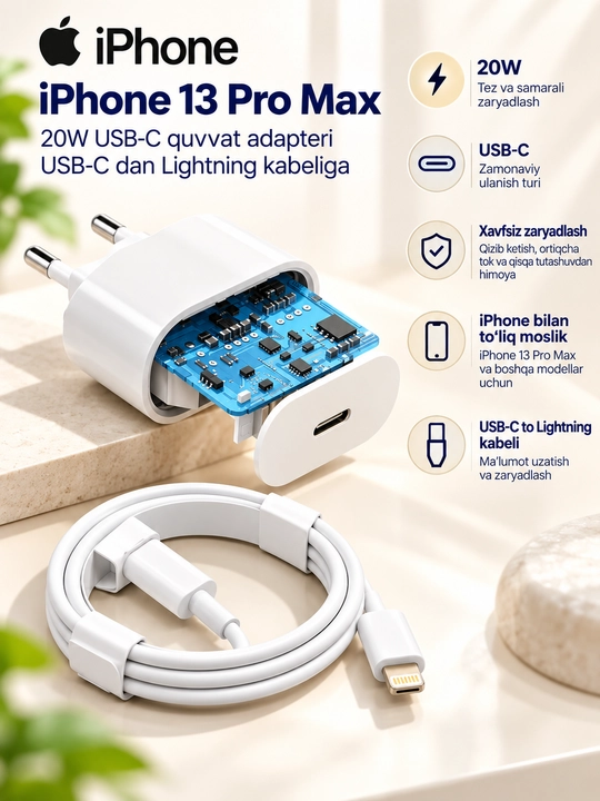 IPhone 13/14/15/16 modellari uchun quvvatlash to'plami tez quvvat oladi