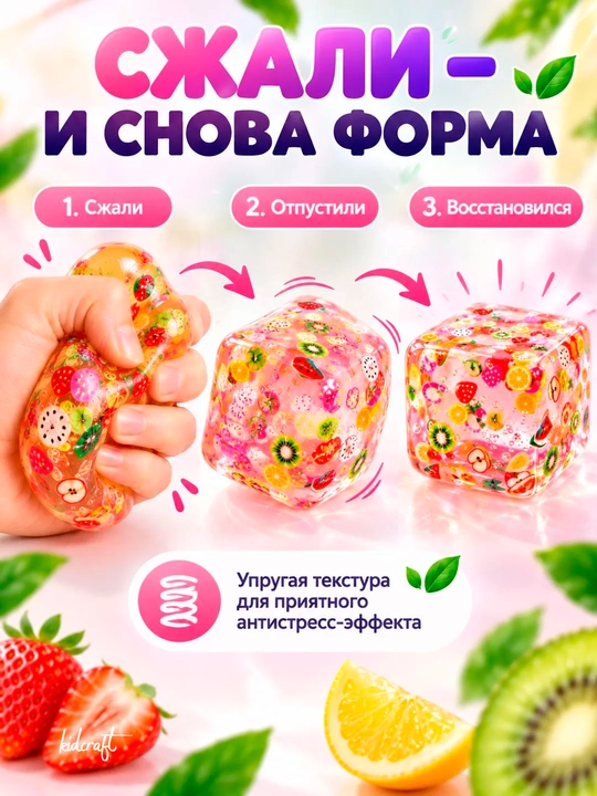 Антистресс игрушка Cube Squeeze — мягкий сенсорный кубик, 5.4 см, для 3+
