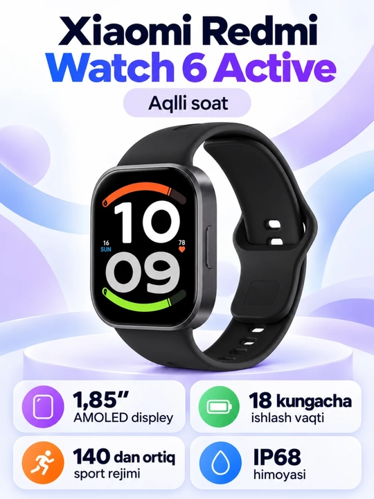 Умные часы Xiaomi Redmi Watch 6 Active, до 18 дней автономной работы, AMOLED-дисплей 1,85″ - 