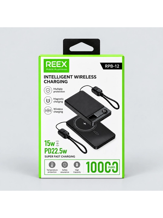 Reex RPB-12 10000 mA/soat quvvat banki, MagSafe, PD 22,5 Vt, 15 Vt, CCC, Slim