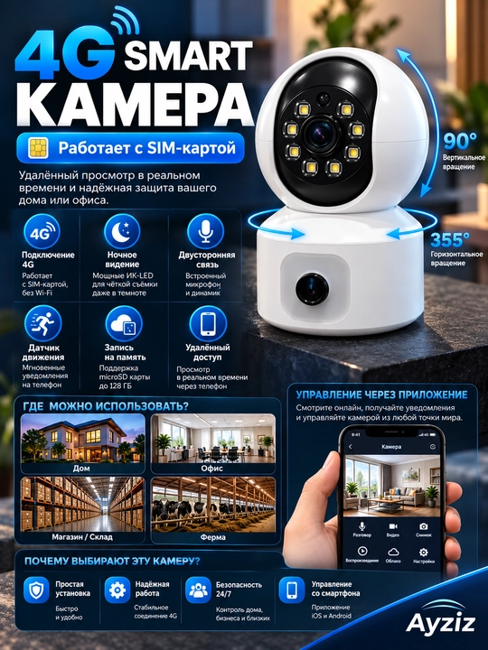 4G Sim Kartali Kamera, PTZ 4G Camera, 4G Videokuzatuv Kamerasi, V380 Pro