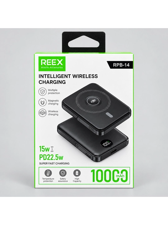 Reex RPB-14 10000 mAh powerbank, MagSafe, 15W, PD 22,5W, Slim, CCC sertifikatli