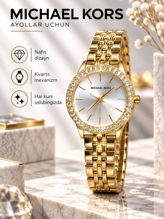 Ayollar qo'l soati Michael Kors, kvars mexanizm, dumaloq shaklda, sovg'a qutisida - 