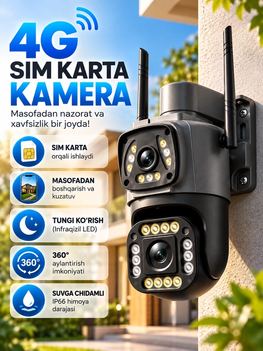 4G Sim Kartali Kamera, PTZ 4G Camera, 4G Videokuzatuv Kamerasi, V380 Pro