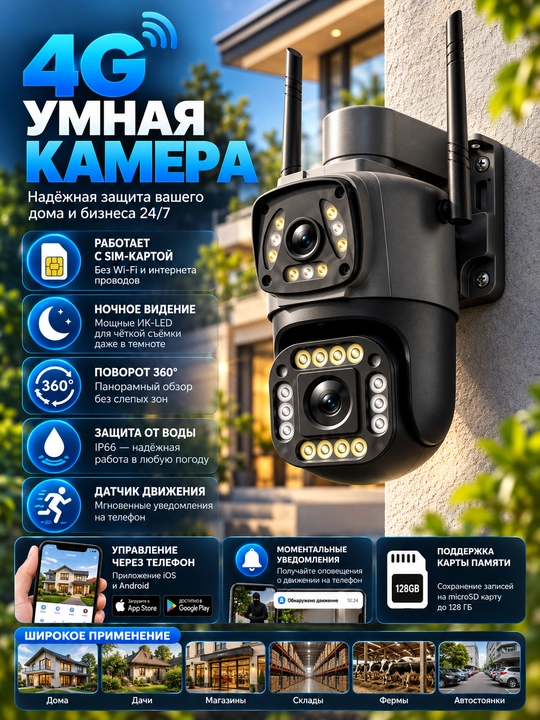 4G Sim Kartali Kamera, PTZ 4G Camera, 4G Videokuzatuv Kamerasi, V380 Pro