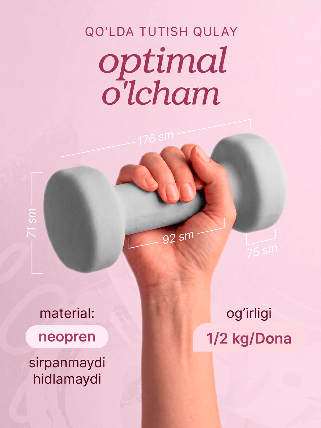 Neopren gantel, fitnes, trenirovka va uyda mashq qilish uchun sport ganteli