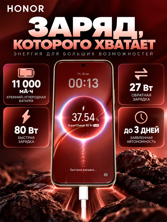 Смартфон HONOR X9e Pro 5G, 8/256 ГБ, 11 000 мАч, 108 МП OIS, OLED 120 Гц