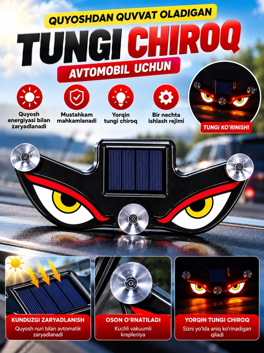 Avtomobil uchun quyosh energiyasida ishlaydigan LED tungi chiroq