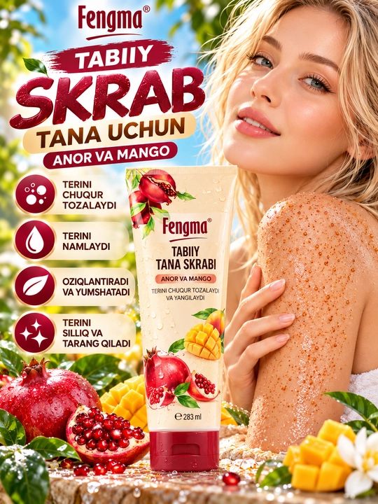 Tana va yuz uchun skrab Fengma, tana skrabi, anor va mango ekstraktlari - 