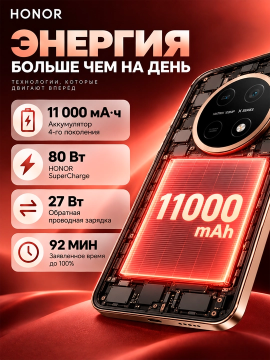 Смартфон HONOR X9e Pro 5G, 8/256 ГБ, 11 000 мАч, 108 МП OIS, OLED 120 Гц
