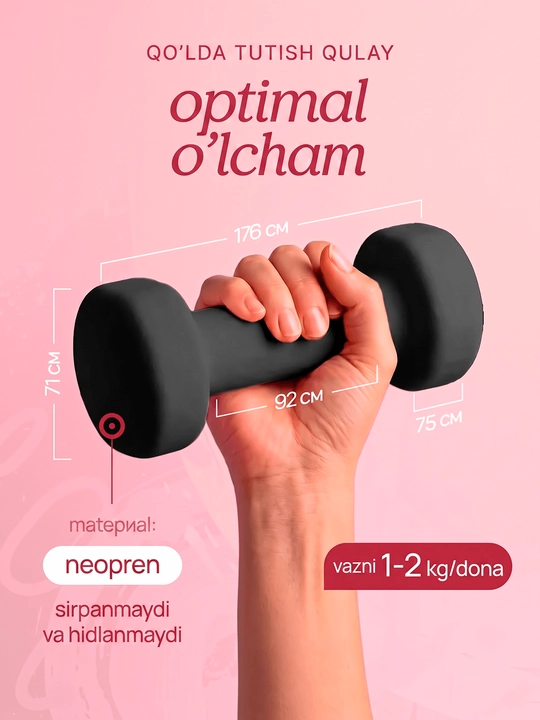 Neopren gantel, fitnes, trenirovka va uyda mashq qilish uchun sport ganteli