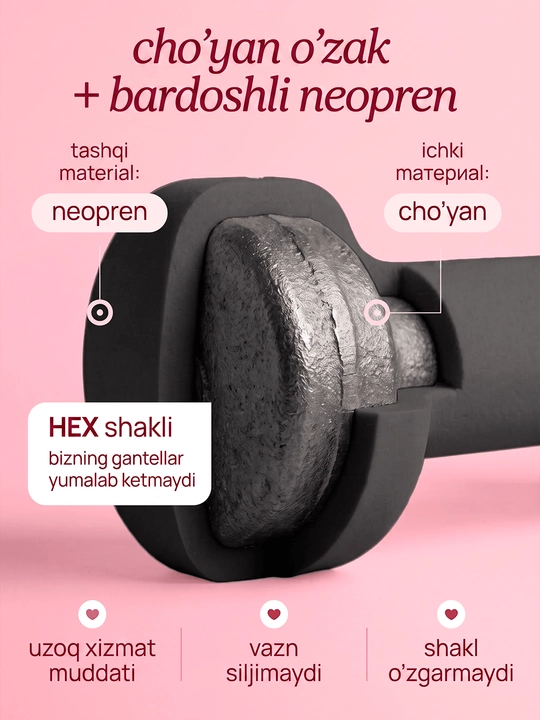 Neopren gantel, fitnes, trenirovka va uyda mashq qilish uchun sport ganteli