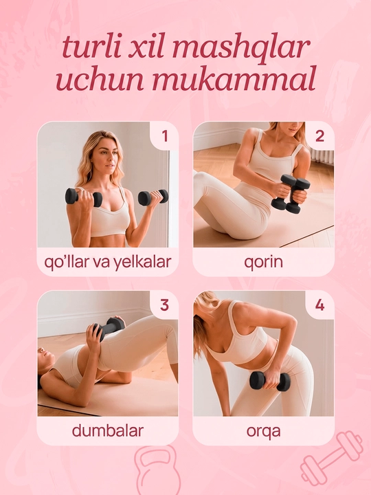 Neopren gantel, fitnes, trenirovka va uyda mashq qilish uchun sport ganteli
