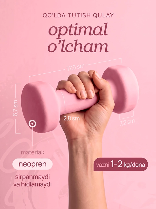 Neopren gantel, fitnes, trenirovka va uyda mashq qilish uchun sport ganteli