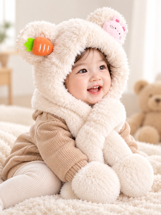 Bolalar uchun plush shapka-sharf, issiq qishki, quloqli, 6 oy–4 yosh