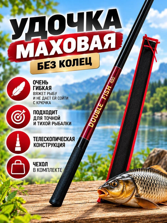 Double Fish teleskopik halqasiz baliq ovlash maxovaya qarmog‘i - 
