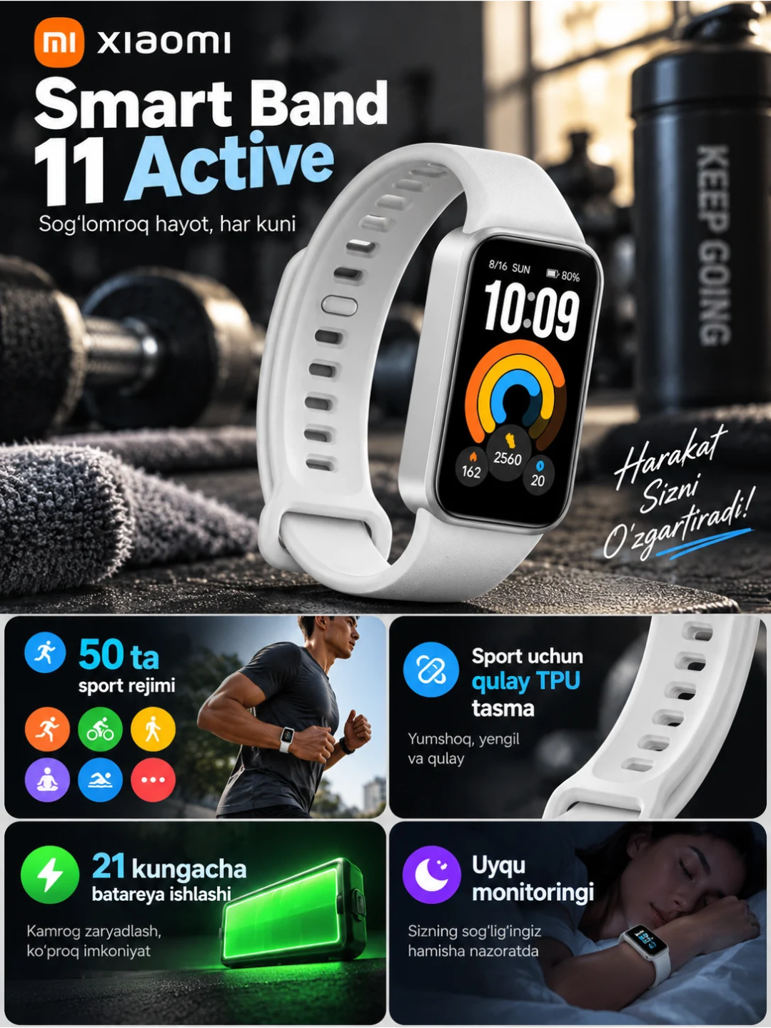 Умные часы Xiaomi Smart Band 11 Active, 50 фитнес-режимов, до 21 дня автономной работы - 