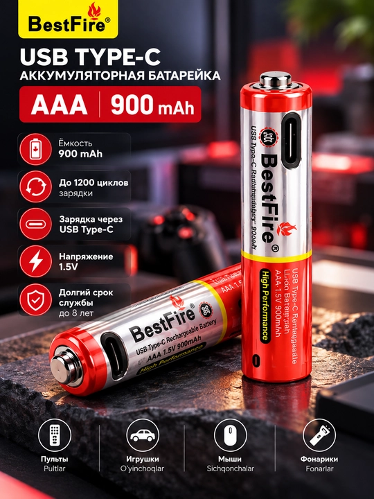 BestFire AAA 900 mAh USB-C, 2 dona - 
