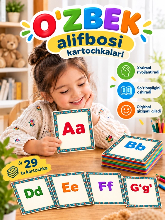 Bolalar uchun alifbo — o‘rgatuvchi kartochkalar - 