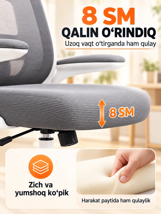 Ergonomik ofis va kompyuter kreslosi, bosh tayanchli, to‘rli suyanchiq